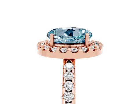 Rose gold Round Cut Aquamarine Pavé Halo Ring with Four-Prong Setting_17