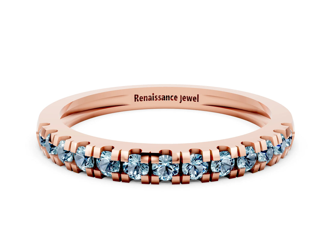 Rose gold Round Cut Aquamarine Pavé Set Thin Band