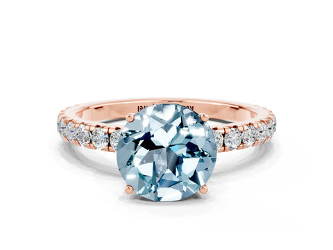 Rose gold Round Cut Aquamarine Pavé Solitaire Engagement Ring with Four-Prong Setting_12