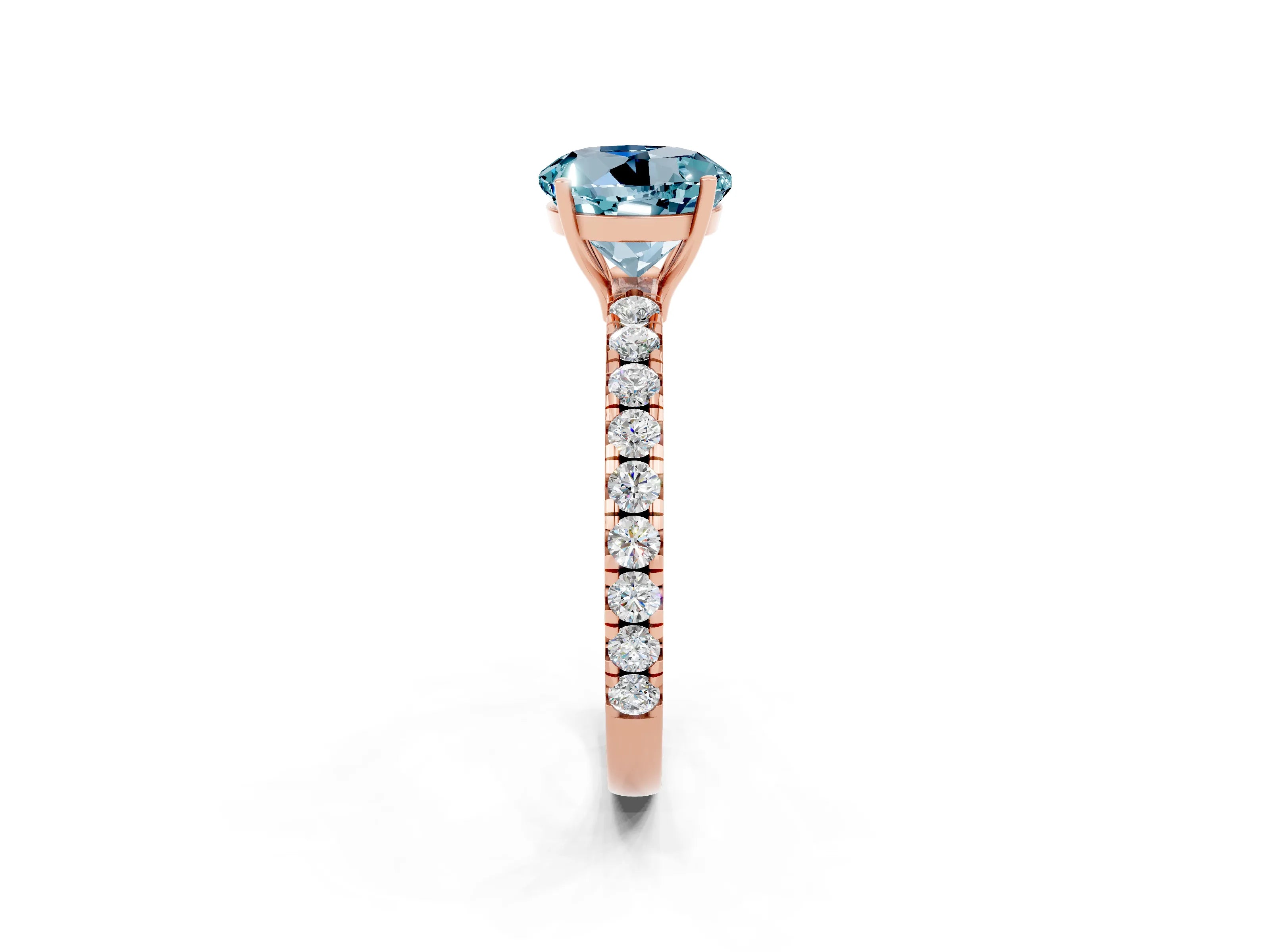 Rose gold Round Cut Aquamarine Pavé Solitaire Engagement Ring with Four-Prong Setting_14
