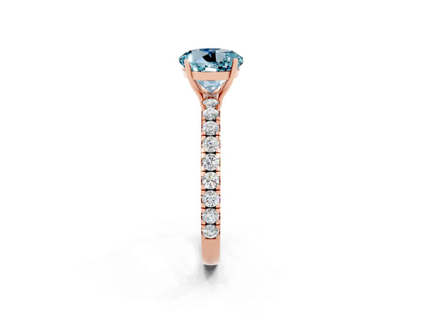 Rose gold Round Cut Aquamarine Pavé Solitaire Engagement Ring with Four-Prong Setting