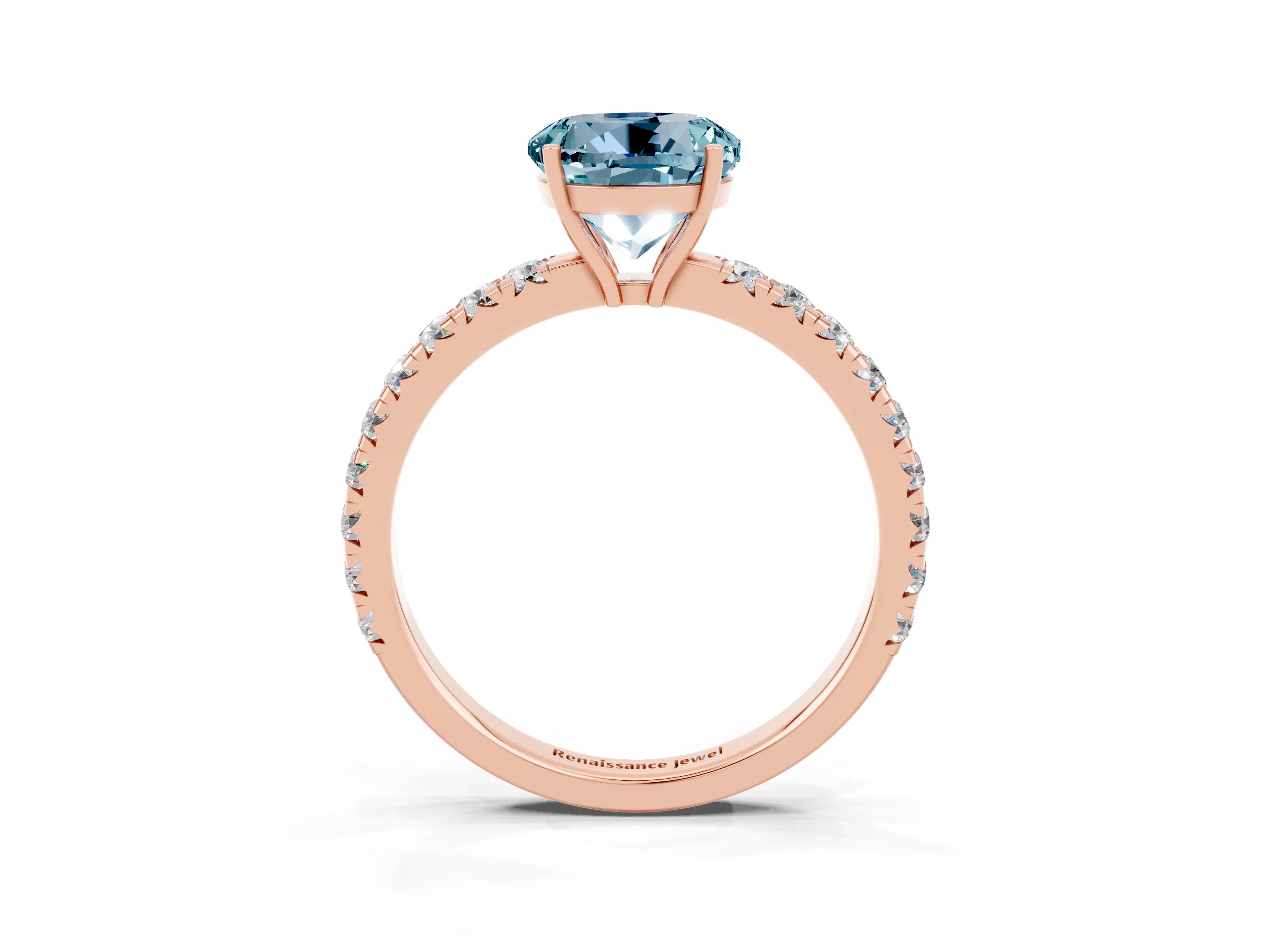 Rose gold Round Cut Aquamarine Pavé Solitaire Engagement Ring with Four-Prong Setting_15