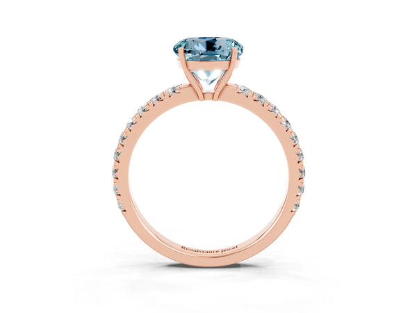 Rose gold Round Cut Aquamarine Pavé Solitaire Engagement Ring with Four-Prong Setting