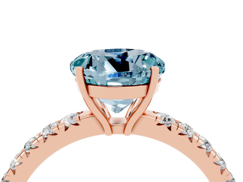 Rose gold Round Cut Aquamarine Pavé Solitaire Engagement Ring with Four-Prong Setting_16