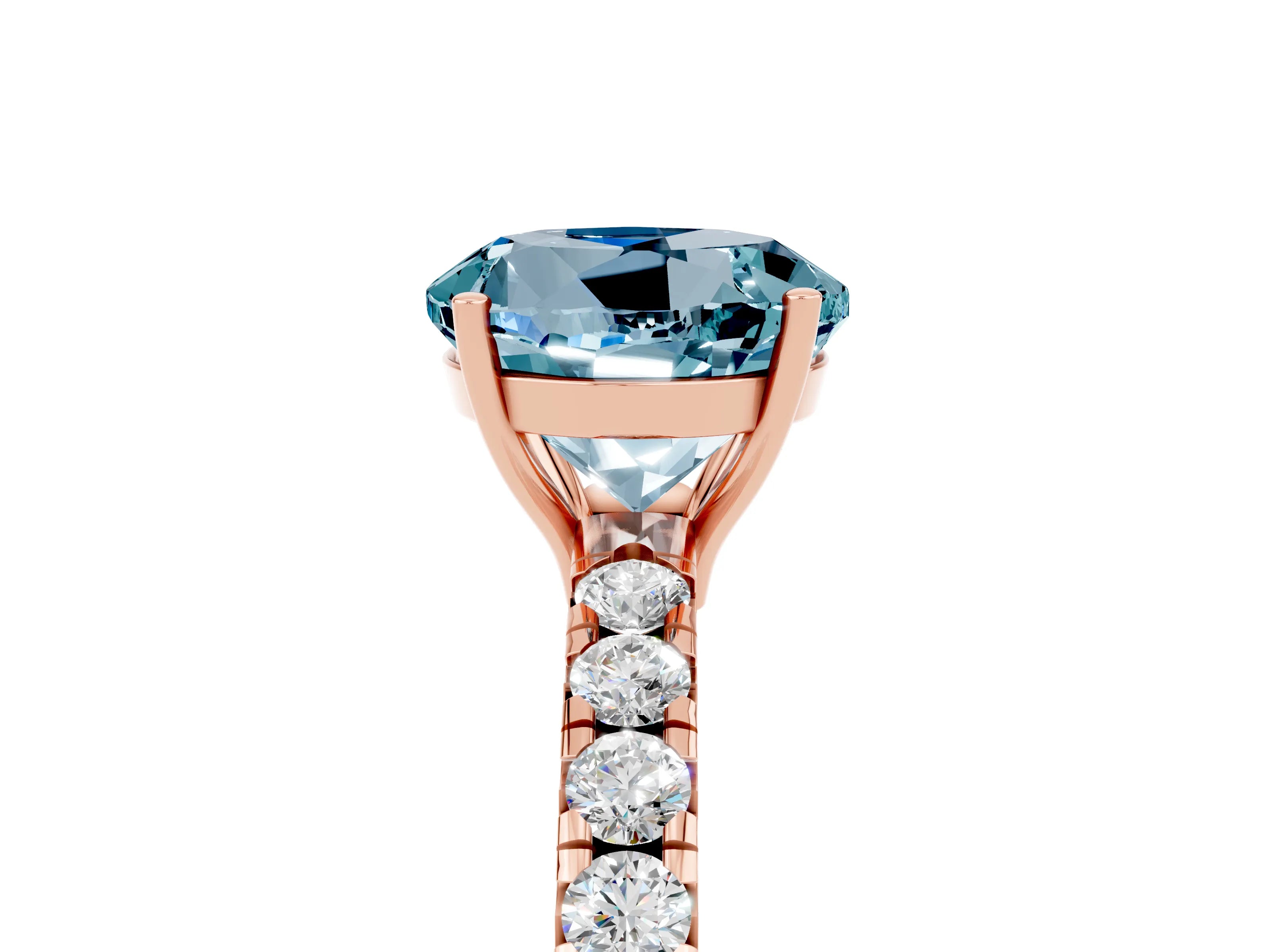 Rose gold Round Cut Aquamarine Pavé Solitaire Engagement Ring with Four-Prong Setting_17
