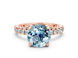 Rose gold Round Cut Aquamarine Pavé Solitaire Ring with Round Band and Prong Setting_24
