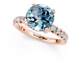 Rose gold Round Cut Aquamarine Pavé Solitaire Ring with Round Band and Prong Setting_25