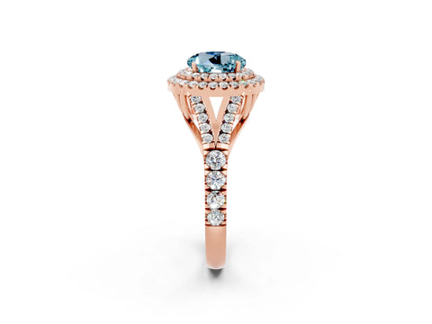 Rose gold Round Cut Aquamarine Pavé Split Shank Double Halo Engagement Ring_2