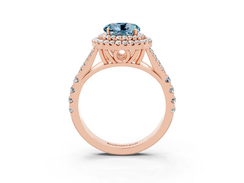 Rose gold Round Cut Aquamarine Pavé Split Shank Double Halo Engagement Ring_3