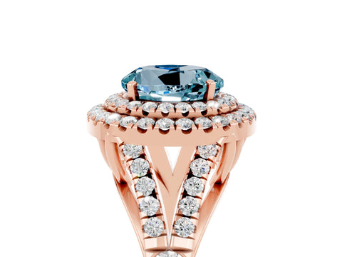 Rose gold Round Cut Aquamarine Pavé Split Shank Double Halo Engagement Ring_5