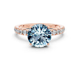 Rose gold Round Cut Aquamarine Pave Band Solitaire Ring with Four-Prong Setting_24