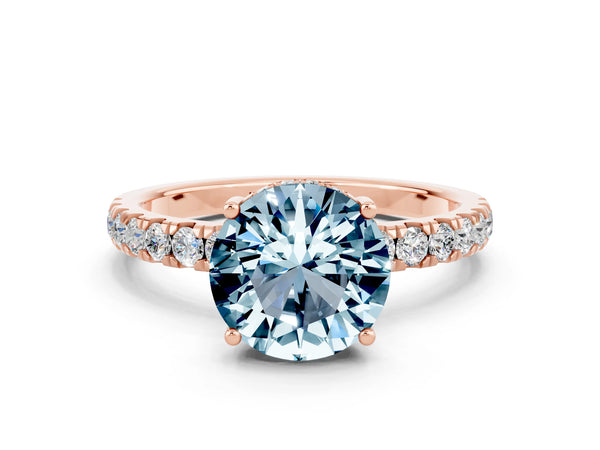 Rose gold Round Cut Aquamarine Pave Band Solitaire Ring with Round  and Prong Setting