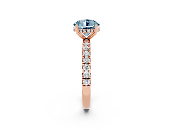 Rose gold Round Cut Aquamarine Pave Band Solitaire Ring with Round  and Prong Setting