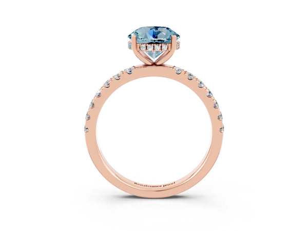 Rose gold Round Cut Aquamarine Pave Band Solitaire Ring with Round  and Prong Setting