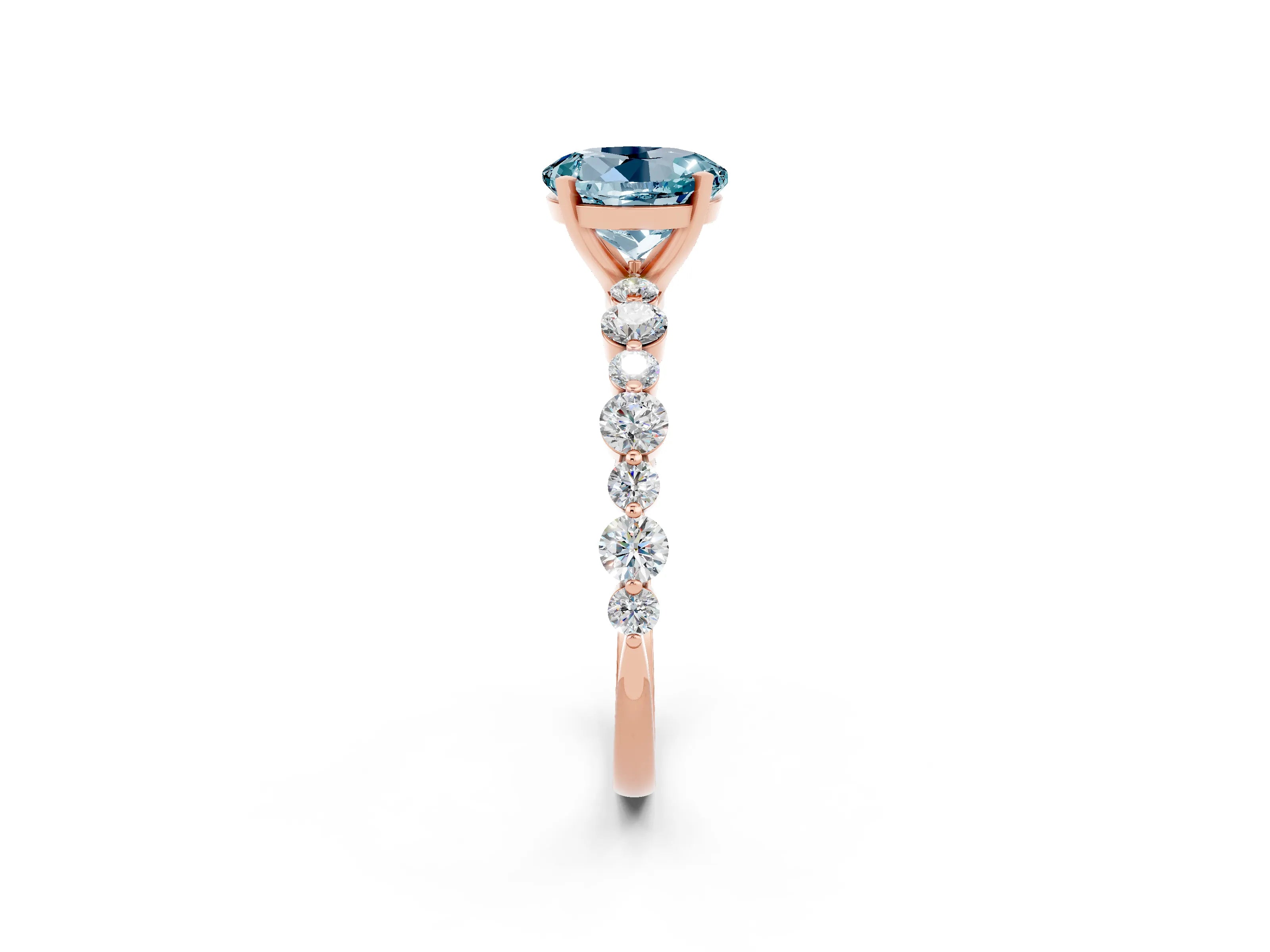 Rose gold Round Cut Aquamarine Prong Set Engagement Ring with Pavé Band_2