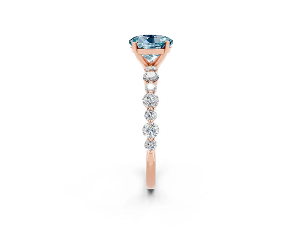 Rose gold Round Cut Aquamarine Prong Set Engagement Ring with Pavé Band