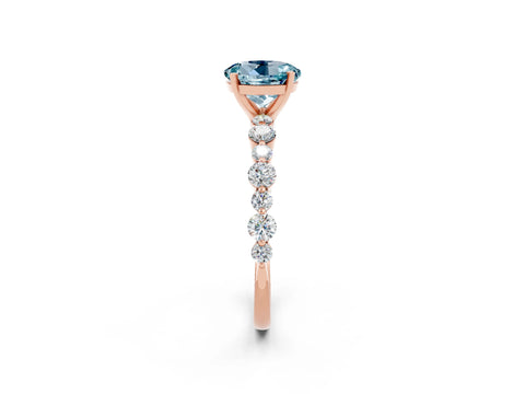 Rose gold Round Cut Aquamarine Prong Set Engagement Ring with Pavé Band_2