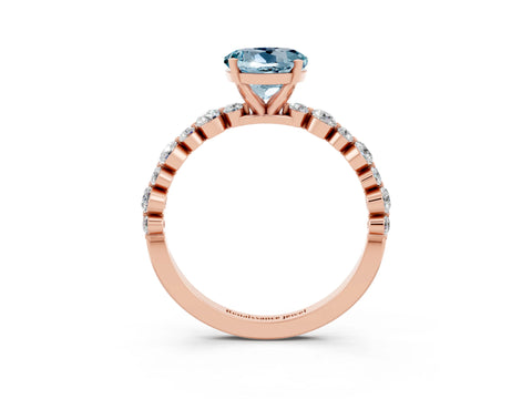 Rose gold Round Cut Aquamarine Prong Set Engagement Ring with Pavé Band_3