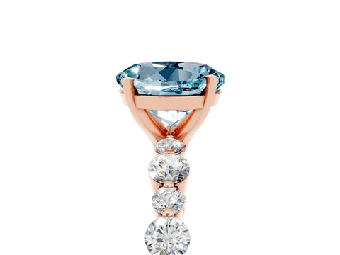 Rose gold Round Cut Aquamarine Prong Set Engagement Ring with Pavé Band_5