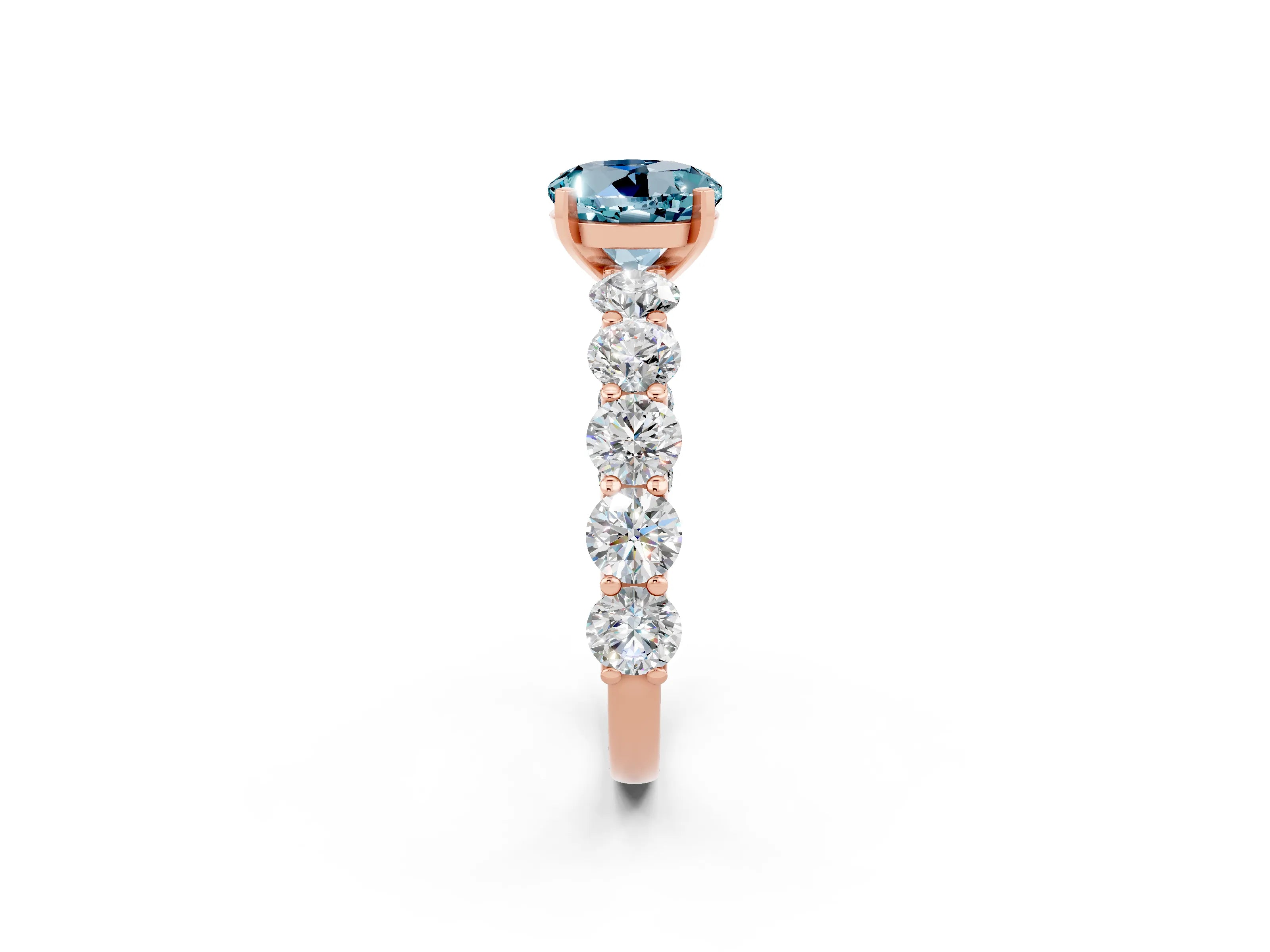 Rose gold Round Cut Aquamarine Prong Setting with Side Stones on a Pave Band_2