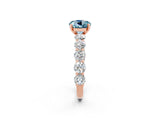 Rose gold Round Cut Aquamarine Prong Setting with Side Stones on a Pave Band_2