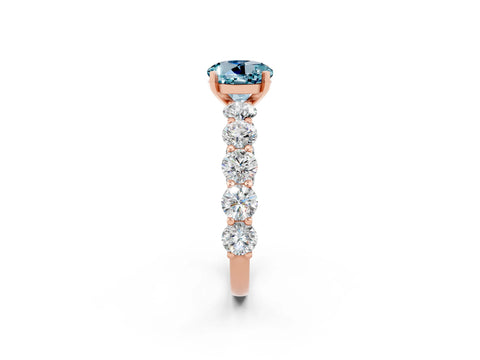 Rose gold Round Cut Aquamarine Prong Setting with Side Stones on a Pave Band_2