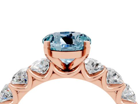 Rose gold Round Cut Aquamarine Prong Setting with Side Stones on a Pave Band_4