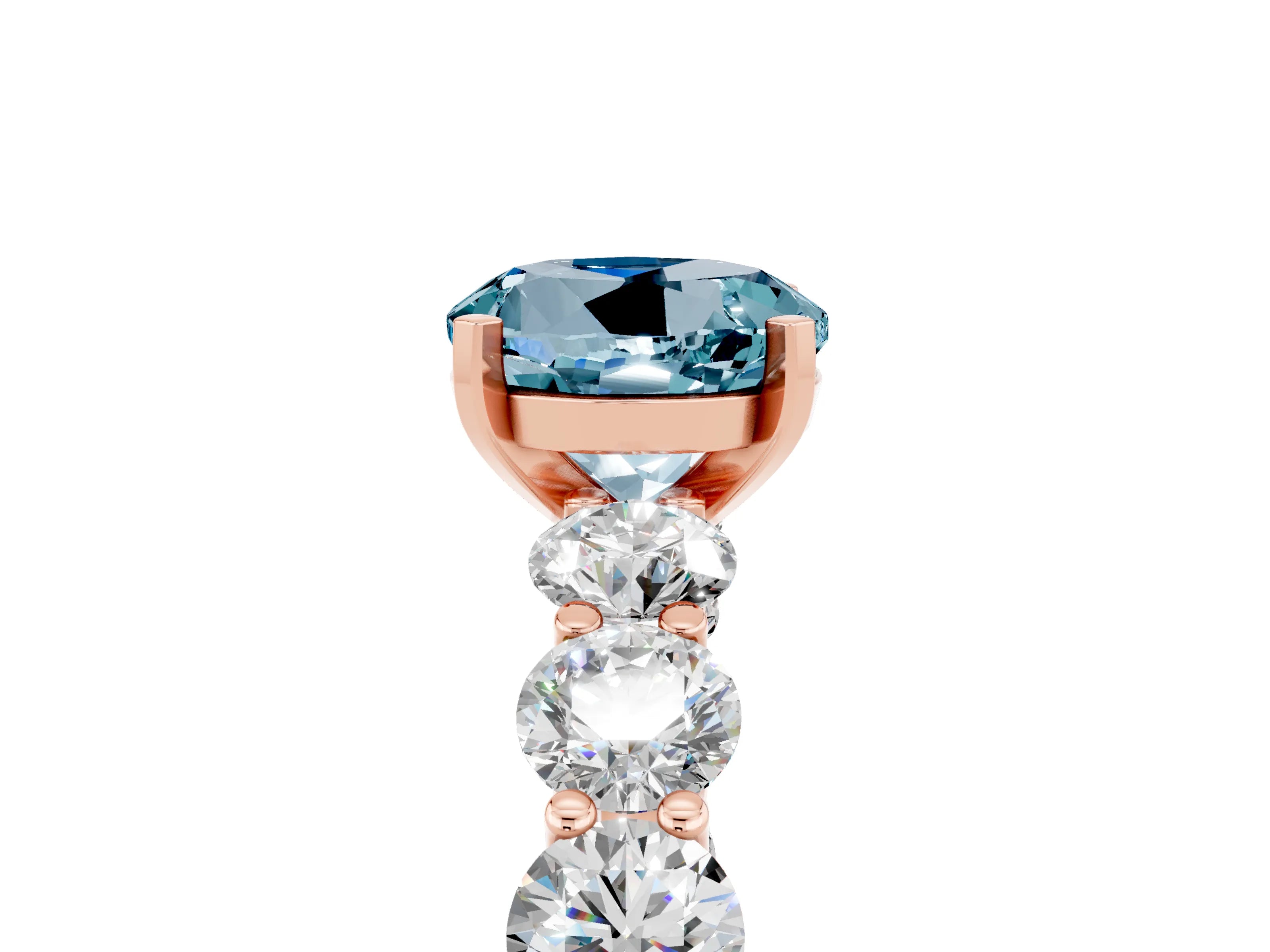 Rose gold Round Cut Aquamarine Prong Setting with Side Stones on a Pave Band_5