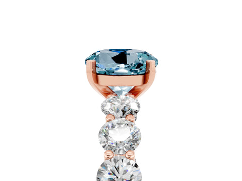 Rose gold Round Cut Aquamarine Prong Setting with Side Stones on a Pave Band_5