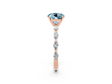 Rose gold Round Cut Aquamarine Ring with Marquise Side Stones and Prong Setting_2