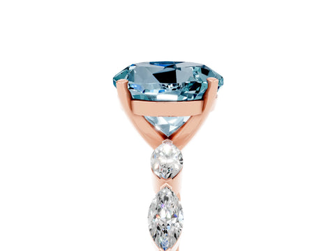 Rose gold Round Cut Aquamarine Ring with Marquise Side Stones and Prong Setting_5