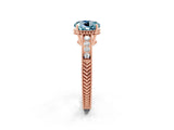 Rose gold Round Cut Aquamarine Ring with Milgrain Pavé Band and Four-Prong Setting_14