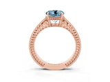 Rose gold Round Cut Aquamarine Ring with Milgrain Pavé Band and Four-Prong Setting_15