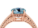 Rose gold Round Cut Aquamarine Ring with Milgrain Pavé Band and Four-Prong Setting_16