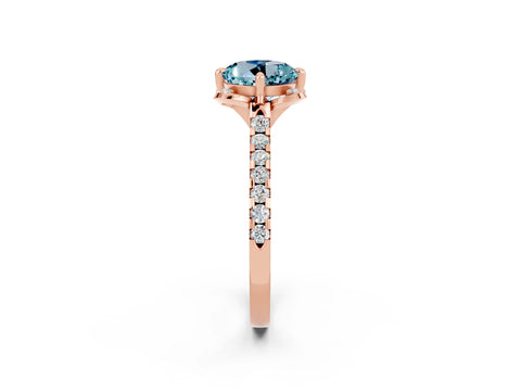 Rose gold Round Cut Aquamarine Ring with Pavé Band and Floral Prong Setting_2