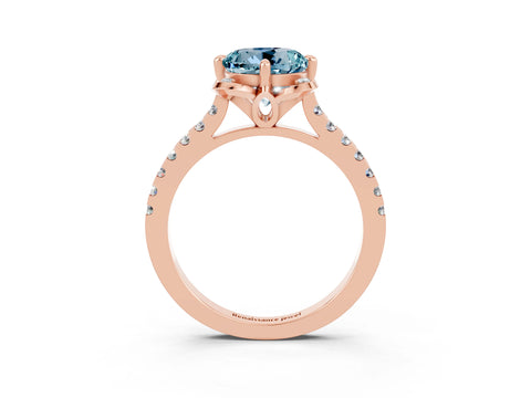 Rose gold Round Cut Aquamarine Ring with Pavé Band and Floral Prong Setting_3