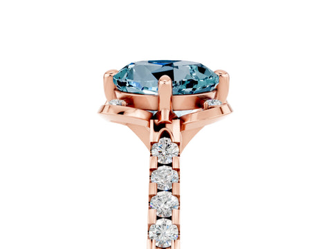 Rose gold Round Cut Aquamarine Ring with Pavé Band and Floral Prong Setting_5