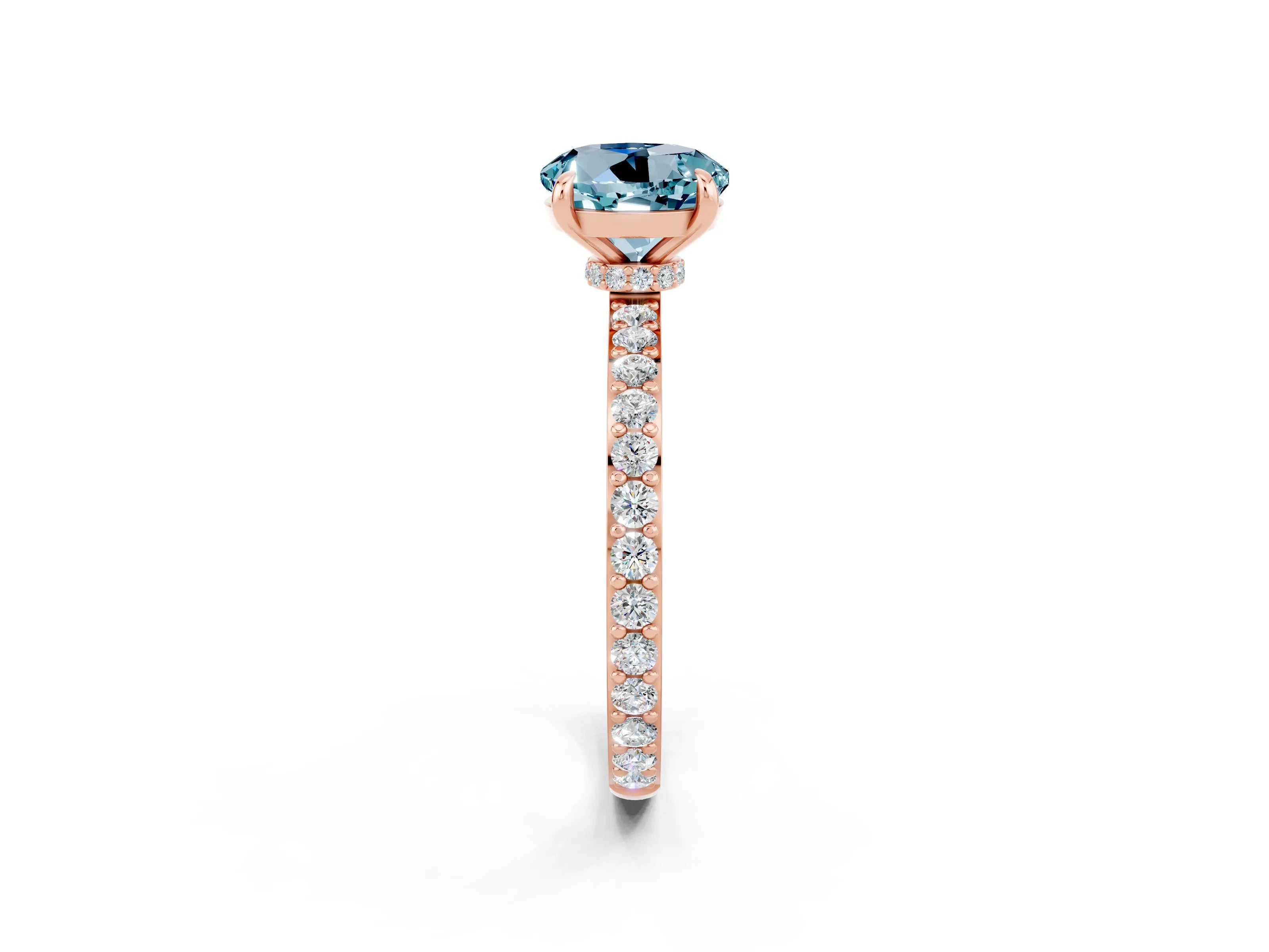 Rose gold Round Cut Aquamarine Ring with Pavé Band and Four-Prong Setting_2