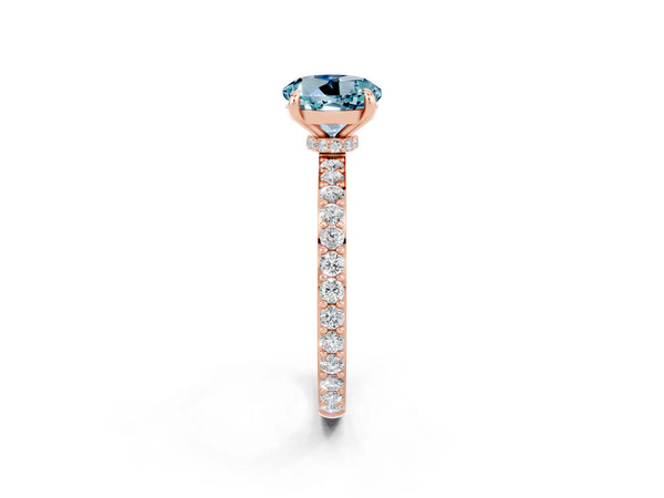 Rose gold Round Cut Aquamarine Pavé Engagement Ring with Round  Accents and Prong Setting