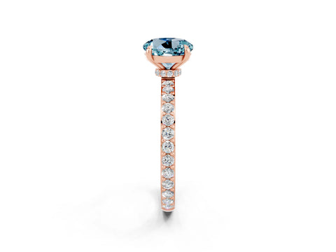 Rose gold Round Cut Aquamarine Ring with Pavé Band and Four-Prong Setting_2