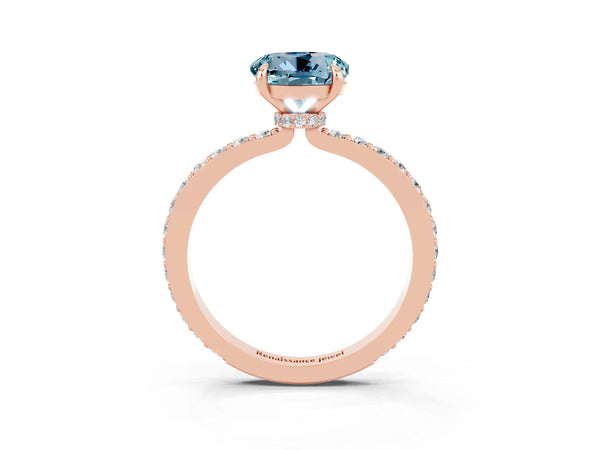 Rose gold Round Cut Aquamarine Pavé Engagement Ring with Round  Accents and Prong Setting