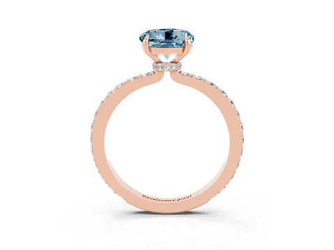 Rose gold Round Cut Aquamarine Ring with Pavé Band and Four-Prong Setting_3