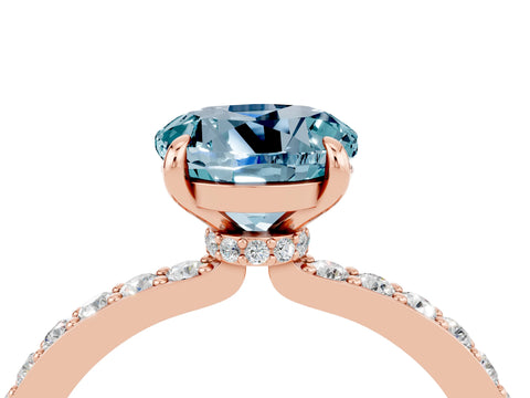Rose gold Round Cut Aquamarine Ring with Pavé Band and Four-Prong Setting_4