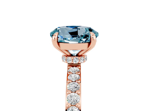 Rose gold Round Cut Aquamarine Ring with Pavé Band and Four-Prong Setting_5