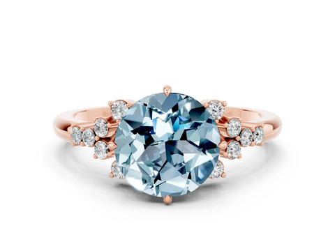 Rose gold Round Cut Aquamarine Ring with Side Stones and Four-Prong Setting_36
