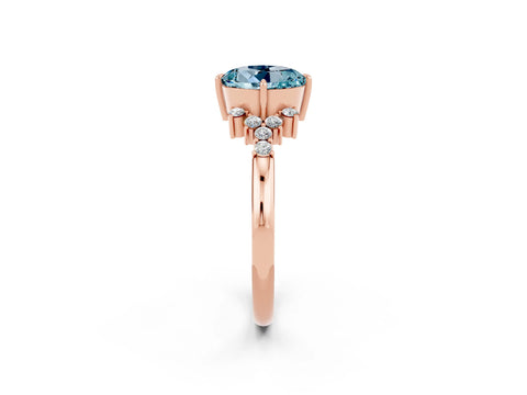 Rose gold Round Cut Aquamarine Ring with Side Stones and Four-Prong Setting_38