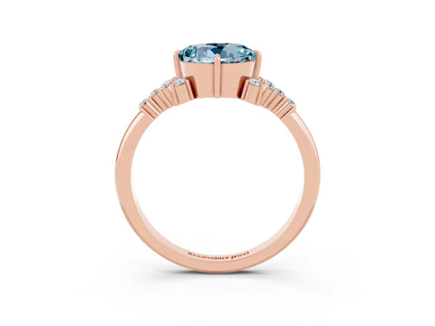 Rose gold Round Cut Aquamarine Ring with Side Stones and Four-Prong Setting_39