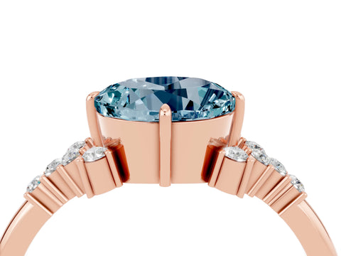 Rose gold Round Cut Aquamarine Ring with Side Stones and Four-Prong Setting_40