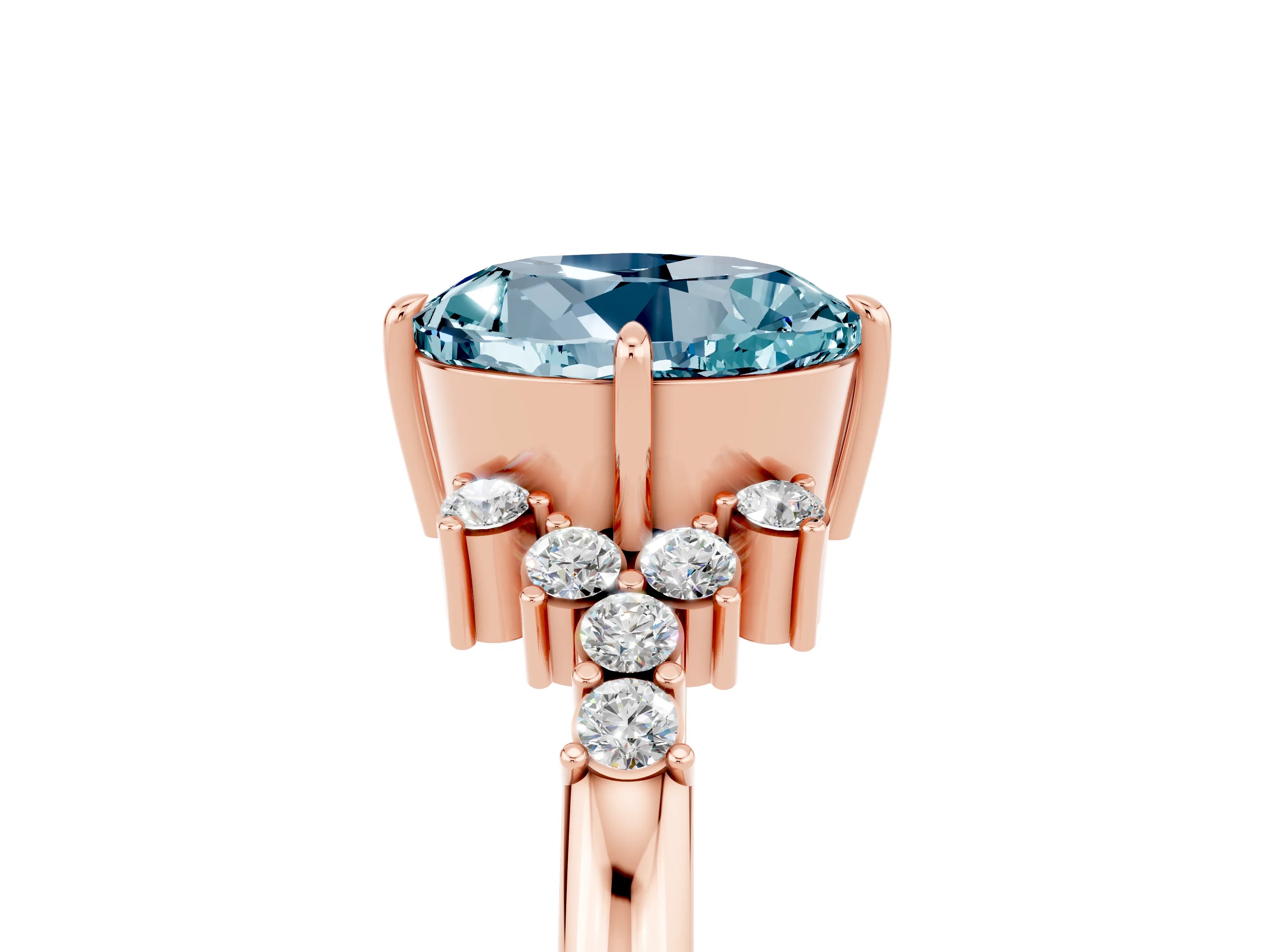 Rose gold Round Cut Aquamarine Ring with Side Stones and Four-Prong Setting_41