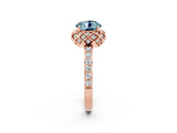 Rose gold Round Cut Aquamarine Scalloped Halo Engagement Ring with Round Shared Prong Band_26